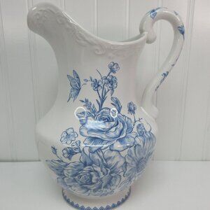Pioneer Woman Agatha Floral Stoneware Pitcher Blue White 2qt 10in tall New